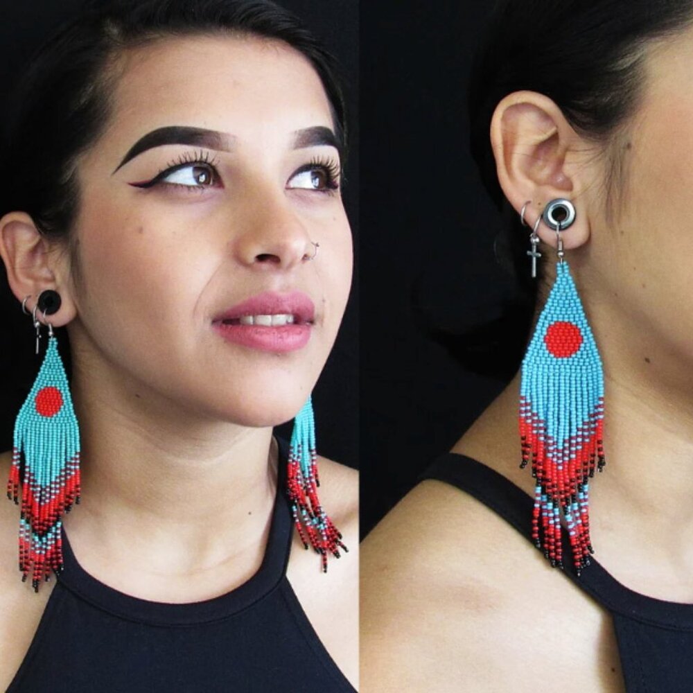 Turquoise Boho Beaded Earrings, Hipster Chic Beaded Earrings, Tribal fashion